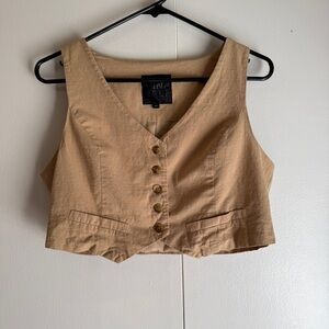 Mina Self Cropped Button Vest Top Tan Women’s Size Medium